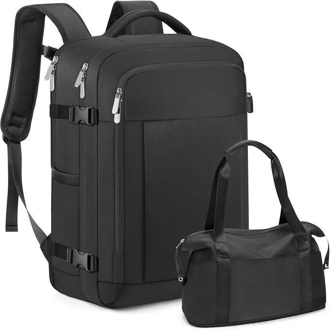RDTGO Travel Backpack For Women, 40L Carry-On Backpack, Airline Approved Personal Item Bag, Waterproof Laptop Backpack with Large Duffel, Casual Daypack for Buisness Gym Weekend Hiking (Black) by RDTGO