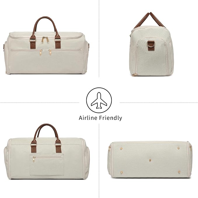 seyfocnia Carry On Garment Bag for Women, Convertible Travel Garment Bag, 2 in 1 Hanging Suitcase Suit Business Travel Bag Overnight Bag, White Brown - Image 6