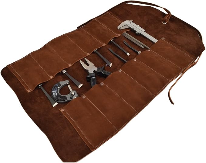 Leather Tool Bag Roll Up, 12 Slot Heavy Duty Tool Roll Bag Organizer, Tool Roll Up Bag, Portable Tool Wrap Roll Bags for Travel, Durable Tool Kit Folding Tool Pouch Roll Up Mechanic Gifts for Men - Image 6