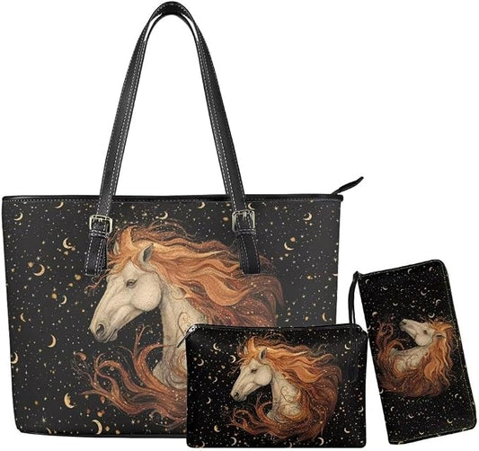 Women Purse Handbags Wallet Sets Leather Shoulder Tote Bag for Women,Top Handle Purse with Wrist Wallet Bag by Unknown