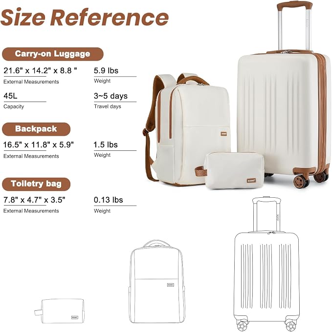 Kono Luggage Sets 3 Piece Expandable Carry On Travel Luggage 20 Inch TSA Lock Spinner Wheels Hardshell Suitcase Set(Cream White,3 Piece Set) - Image 7