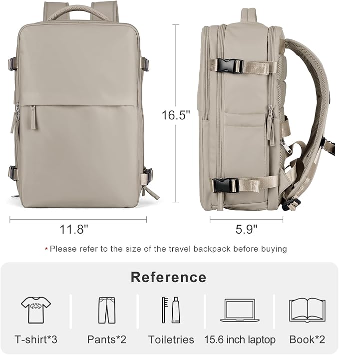 coofay Laptop Travel Backpack For Women Men Airline Approved Carry On Bags For Airplanes Underseat Luggage Backpack For Traveling On Airplane Personal Item Travel Bag For Airlines Light Brown - Image 3