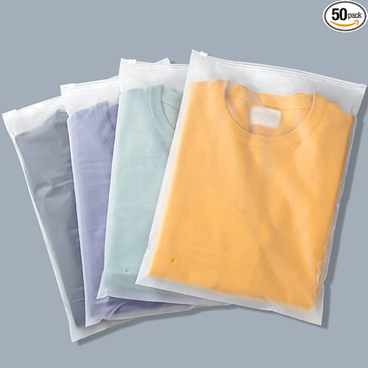 50 Pack 14"x16" Frosted Poly Plastic Bags Ziplock, Zipper Packaging Bags for Clothing, T-Shirts, Clothes Storage, Garment Packaging, Shipping, Mailing, Travel, Closet Organizer, 3 Mil Thick by Svaldo
