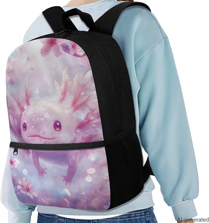 Axolotl Set of 4 Backpack for Girls 17 Inch Kids School Bag with Lunch Box Pencil Bag Water Bottle Girl Age 10-12 Portable Waterproof Bookbag for Students - Image 2