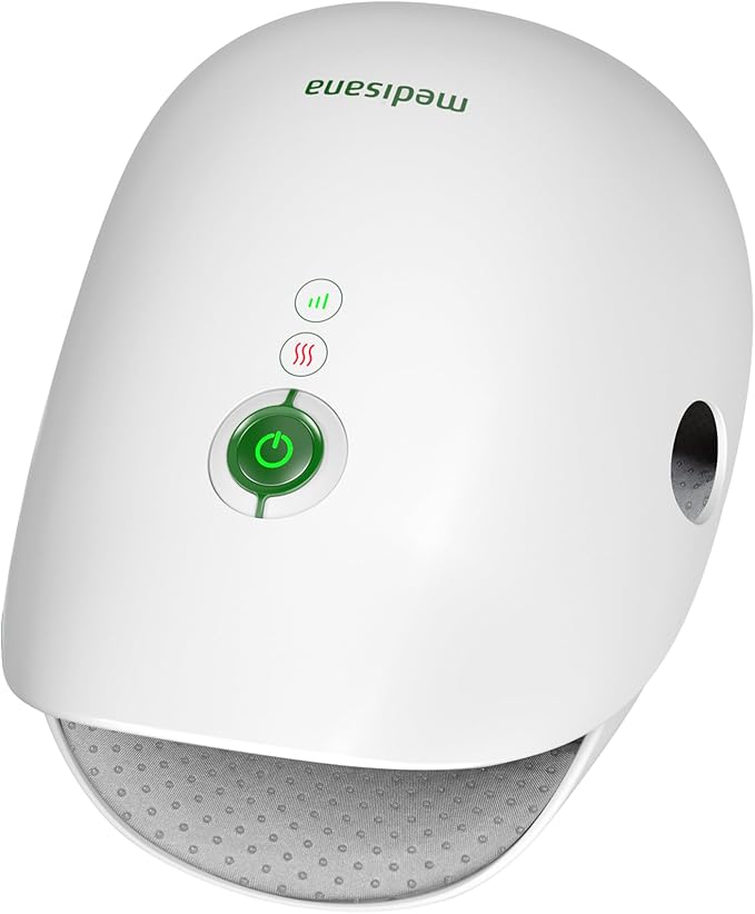Medisana Hand Massager with Heat and Compression, Cordless Hand Massager for Arthritis and Carpal Tunnel Relief, Knuckle Stretching Massage, Birthday Christmas Gifts for Men Women Dad Mom-White