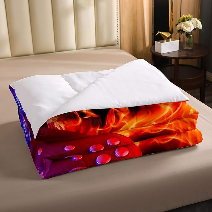 Ice Fire Dragon Comforter Set for Boys Teens Kids Gamer Games Room Decor Bedding Set Blue Red Gaming Gamepad Down Comforter ,Fairy Tale Animals Theme Room Decor 3Pcs Duvet Insert Full Size,Soft - Image 3