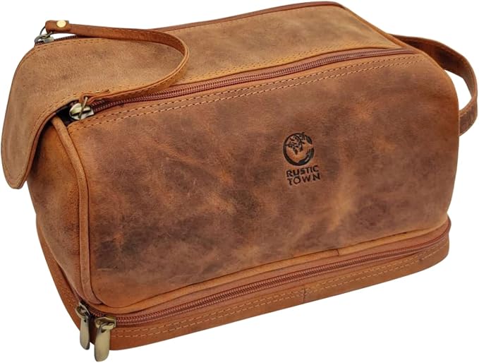 Leather Toiletry Bag for Men - Travel Shaving Dopp Kit - Bathroom Shower Toiletries Organizer - Cosmetic Make up Bag for Women - Image 4