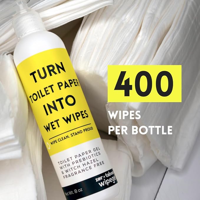 Wipegel | Witch Hazel Cleansing Gel with Prebiotics | Turns Toilet Paper into Gentle, Flushable Wipes | For Sensitive Skin & Daily Freshness | Up to 400 Uses | Fragrance-Free & Septic Safe