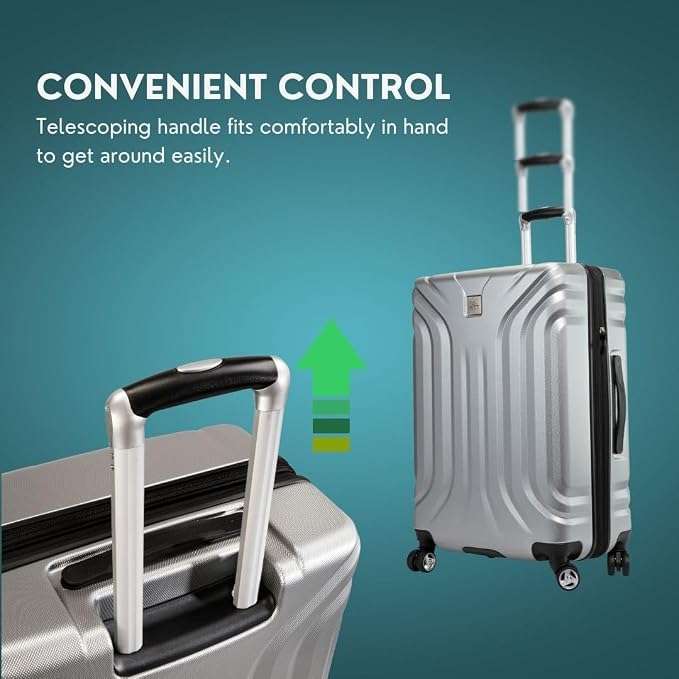 Skyway Nimbus 4.0 Expandable, Durable Hardside, 4 Wheel Spinner, Lightweight Suitcase, Unisex, Stylish, Shiny Silver, Checked-Large 28-Inch - Image 4