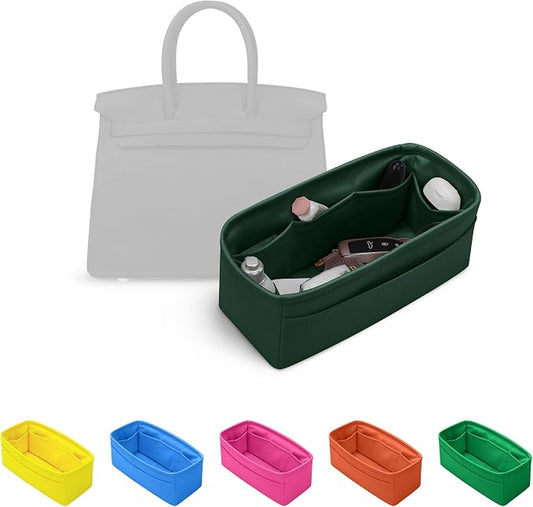 Satin Purse Organizer for Birkin 40, Vert Anglais | Custom Fit, Multiple Pockets, Lightweight Purse Essentials, Ideal for Travel, Shopping, and Daily Use by KINGSINBAG