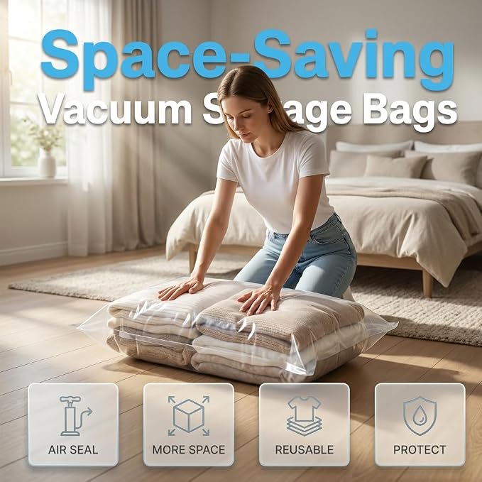 No Pump Vacuum Storage Bags, 3D Vacuum Compression Bags, 28"×20"×12"(4) | No pump needed for quick compression. Ideal for storing sweaters, towels and bedding to save space for home and travel. - Image 6
