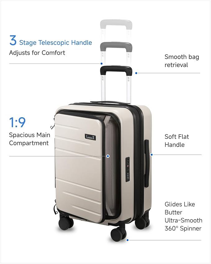LUGGEX Carry On Luggage Top Opening, Expandable Polycarbonate Hard Shell Suitcase with Wheels (FX-Core, Beige, 20 Inch, 36L-41L) - Image 5
