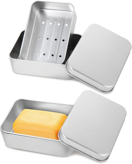 Travel Soap Container, Aluminum Soap Dish Holder,Leakproof Soap Box with Removable Draining and Lid, Portable Soap bar Case for Bathroom Traveling Camping Gym by Fisynug