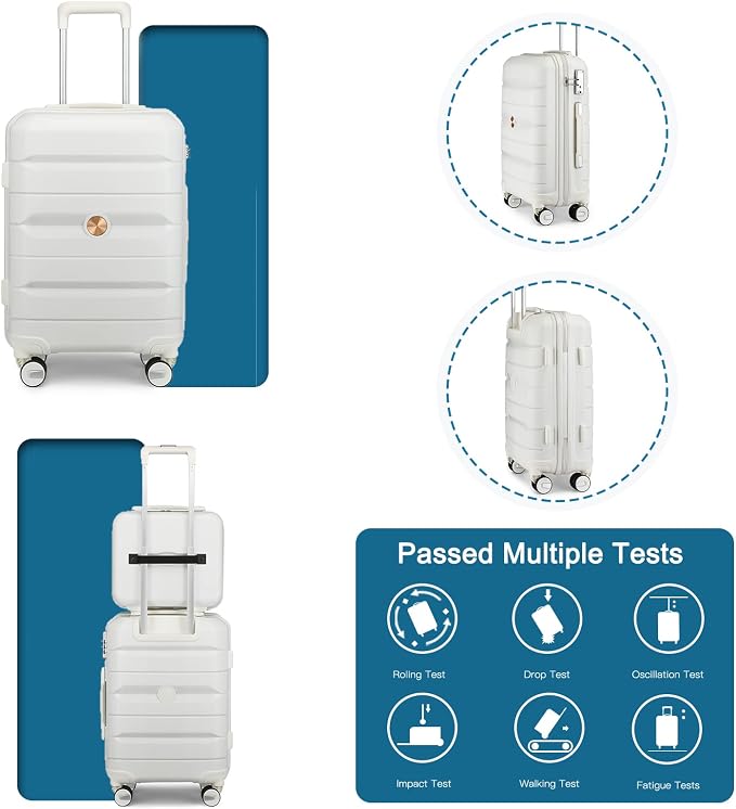 Somago 20" Carry On Luggage and 14" Mini Cosmetic Cases Travel Set Lightweight Polypropylene Suitcase with TSA Lock YKK Zipper Hardside Luggage with Spinner Wheels (2 Piece Set, Creamy White) - Image 8