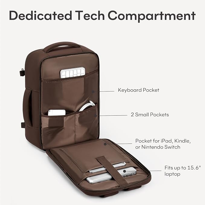 mibasies 30L Travel Backpack for Women & Men: Carry On Luggage Flight Approved, TSA Laptop Backpack with Water Bottle Pocket, Personal Item Bag Fits 15.6" Laptop for Weekender Business - Mocha Brown - Image 5