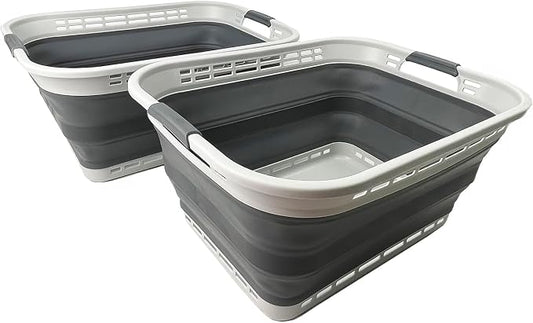 SAMMART 42L (11 gallons) Collapsible Plastic Laundry Basket - Portable Pop Up Storage Container/Organizer - Portable Hamper - Space Saving Easy Storage (Grey/Steel Grey (Set of 2)) by SAMMART