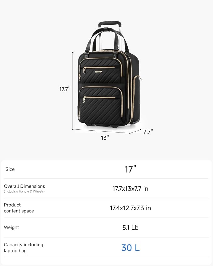 LUGGEX Underseat Carry On Luggage with Wheels, UDK2 Lightweight Under Seat Luggage, Soft Sided Personal Item Suitcase for Short Trip (UX-Core, Black, 17 Inch) - Image 9
