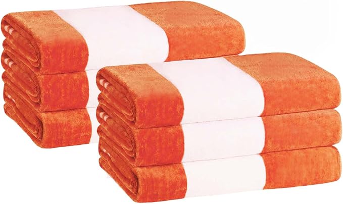 Superior Cotton Striped Beach Towels, Colorful Towels for Adult, Kid, Pool, Swimming, Sand, Travel, Large Oversized, Absorbent, Fast Drying, Bath Basics, Cabana Collection, Set of 6, Orange - Image 4