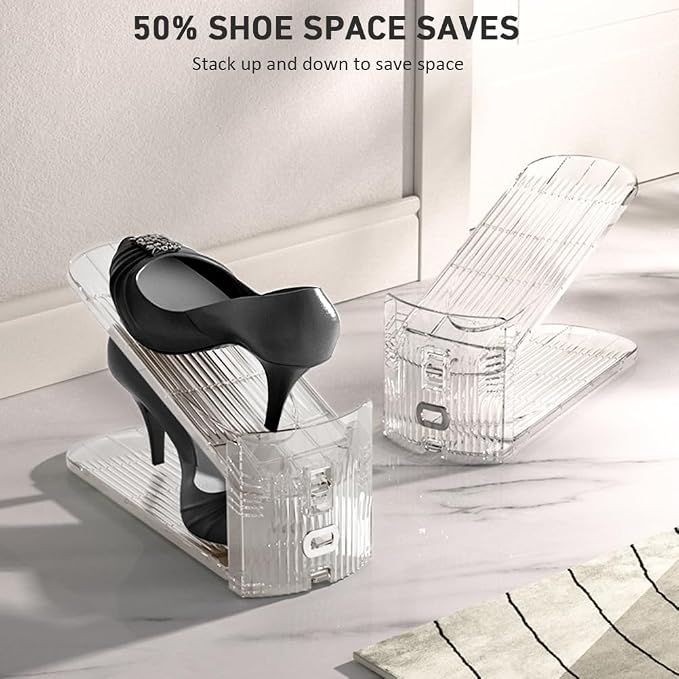 36 Pack Clear Shoe Slots Organizer - Adjustable Height 3.7''to 7.7'' Shoe stackers for a pair of shoes ,Shoe rack storage shoe space saver 50%,Easy to assemble shoe hold shoe organizer for cloest - Image 4