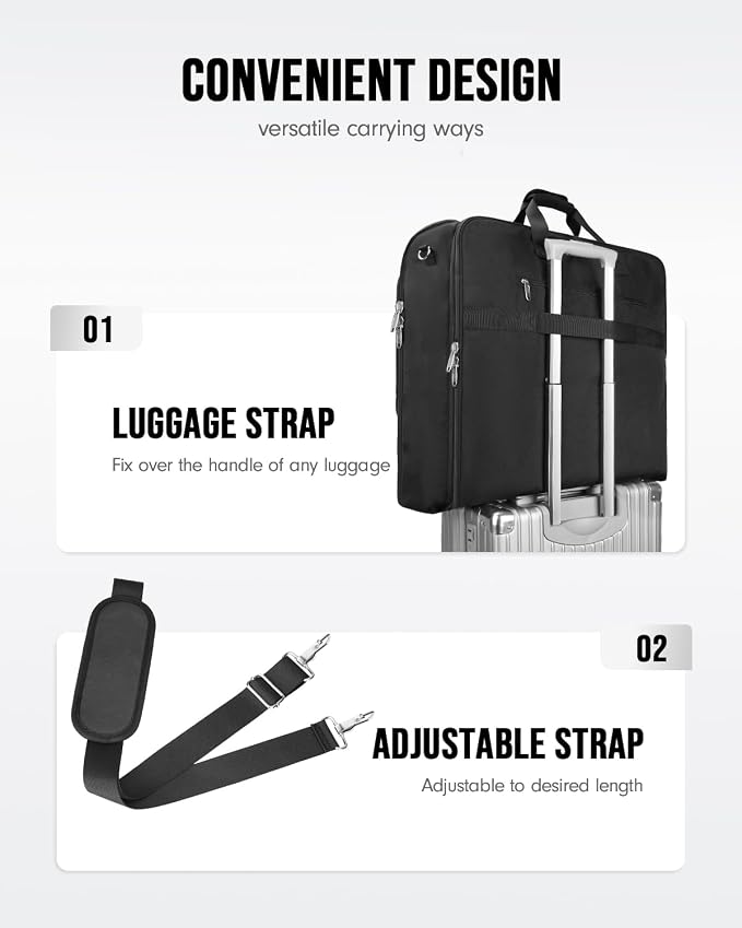 MATEIN Garment Bags for Travel, Large Double Layer Suit Bag Up to 6 Suits | Foldable Carry On Garment Luggage, Convertible Business Suitcase, For Hanging Clothes, For Men Women, Shoulder Strap, Black - Image 5