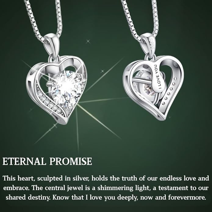 1-3 Carats Moissanite Heart Pendant Necklace for Women, Engraved with 'I LOVE YOU', Birthday Gift for Girlfriend, Anniversary Present for Wife, Jewelry Gifts for Christmas Valentine's Day