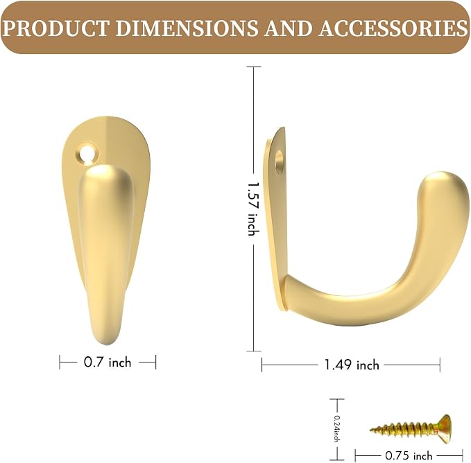 CBWLWJ 24 Pack Coat Hooks Wall Mounted Single Prong Robe Wall Hooks for Hanging Towel Hooks for Living Room, Bathroom, Kitchen, Bedroom for Coat, Bag, Scarf, Towel, Hat, Key, Cup (Gold) - Image 2
