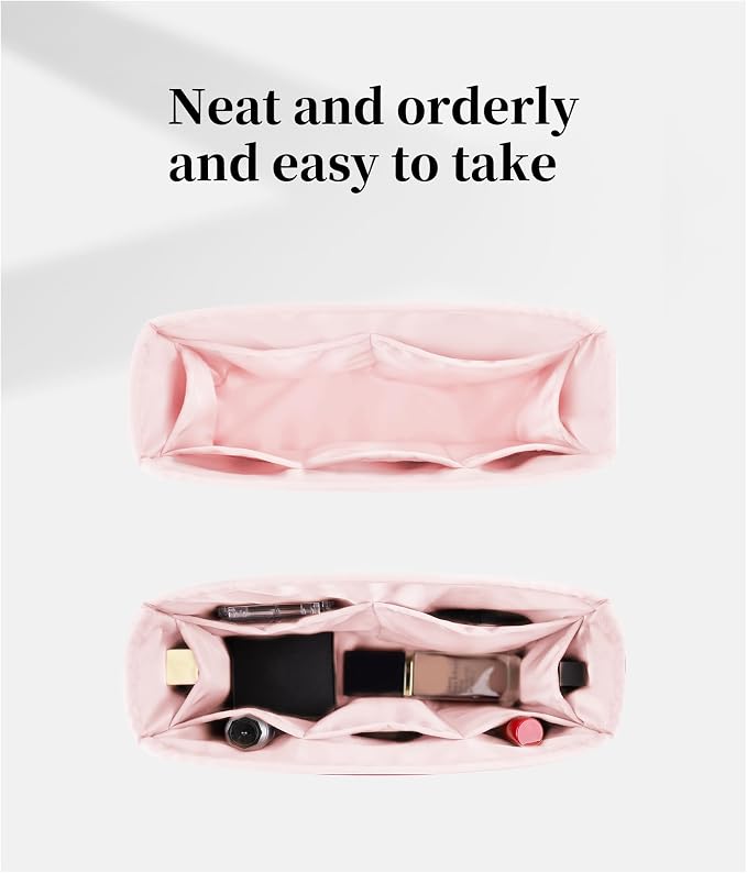 Women's Purse Organizer Insert - Satin & Lightweight Fabric with Inside Pockets, Portable for Commute, Travel, Shopping, and Evening, Multicolor Options, Fits for Kelly Danse(Pink,Danse 22) - Image 2