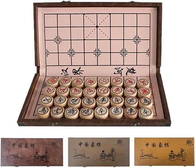 15 inch Chinese Chess Set with PU Leather Foldable Board Xiangqi Portable Chinese Chess Game Set Strategy Xiang Qi Board Games for 2 Players for Adults Family