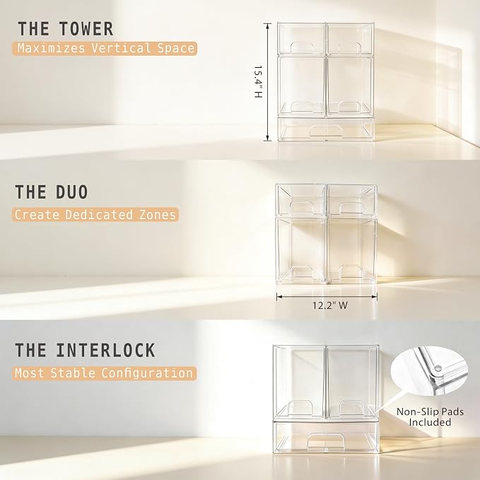 Baby Bottle Organizer, Large Capacity Stackable Acrylic Storage with Non-Slip Pads, for Baby Bottles, Pump Parts, Kitchen Countertop, Pantry, Vanity, 3-Piece - Image 4