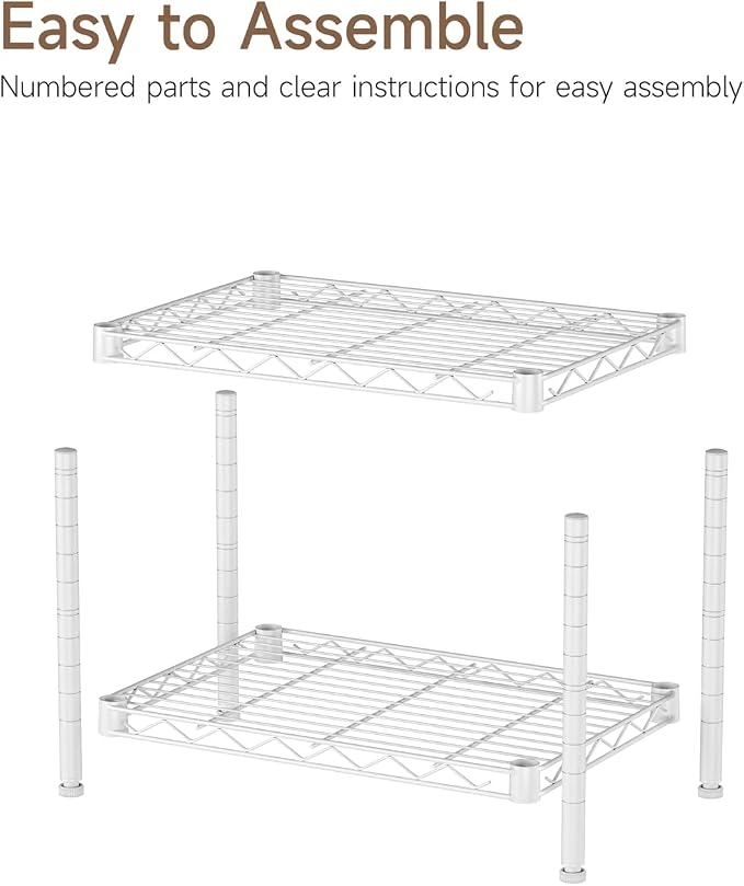 Golpart Small 2 Tier Shelves Storage Wire Shelving Unit Metal Shelf Adjustable Organizers Storage Shelving with Wheels for Bathroom Laundry Room Kitchen Pantry11.7”D x 17.7”W x 12.2”H White - Image 9