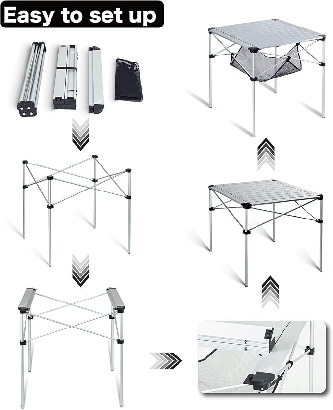 iClimb Lightweight Stable Alu. Folding Square Table Roll Up Top with Carry Bag for Camping Picnic Backyards BBQ Camp Kitchen (Silver, L) - Image 7
