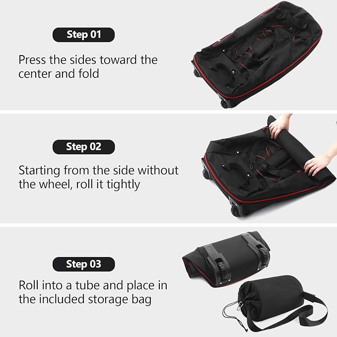 Bagenerous 110L/140L Expandable Soft-Sided Foldable Duffle Bag with 2 Rubber Wheels,Packable 32” Rolling Carry-On with Multi-Pockets & Compartments,Black Red - Image 5