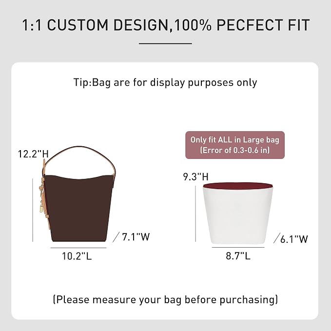Purse Organizer Insert for Lv ALL In GM Handbag,Premium Lightweight Water Resistant All in Large Bag Insert,Bags Shaper Divider Purse Accessories with Zipper,White-Wine - Image 2
