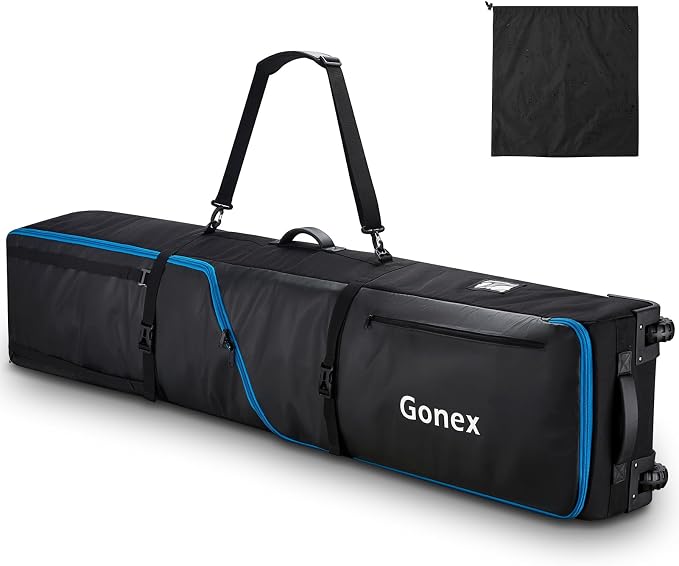 Gonex Snowboard Bag with Wheels,Adjustable Length Up to 175cm to 190cm, Fully Padded Ski Bag for Air Travel, 1200D Polyester PVC Waterproof Rolling Ski Bag with Skis Strapes - Image 9