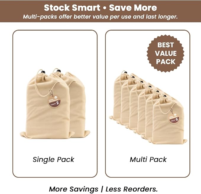 LFH Cotton Rich Shoe Storage Bags with Drawstring, Dustproof Breathable Reusable Organizer, Perfect For Travel, Dorm, Hotel, College, Gym, Easy to Carry, Machine Washable 12"x17" (Pack of 2) - Natural - Image 10