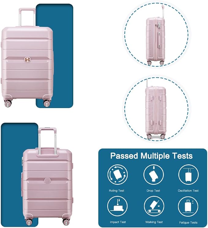 Somago Luggage Sets 3 Piece Hard Shell Polypropylene Suitcase with TSA Lock Spinner Carry On Luggage with Beauty Case Travel Set,Nude Pink - Image 3