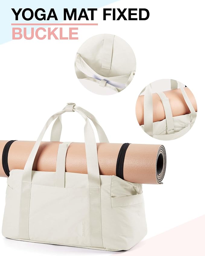 BAGSMART BAGSMART Gym Bag for Women, Carry on Weekender Overnight Bag, Travel Duffel Bags with Trolley Sleeve, Personal Item Travel Bag Tote Bag Workout Dance Bag(Light Beige,Medium) - Image 4