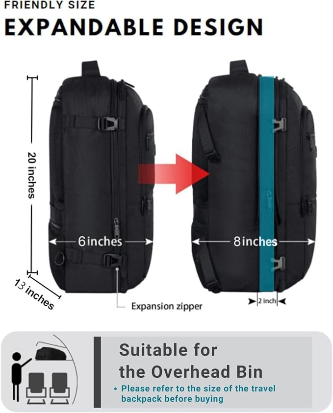 Vancropak Carry On Backpack 40L Expandable Travel Backpack Luggage Suitcase | Flight Approved Extra Large Travel Bag, Business Weekender Daypack for Business Trips, College, Weekend Travel, and Daily Use - Image 5