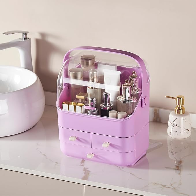 Large Makeup Organizer w Drawers Beauty Organizer Makeup Box Holder Vanity Organization Desk Countertop MakeUp Organizers Bathroom Counter Organizer Skincare Cosmetic Case Stand Dustproof Lid Gift - Image 6