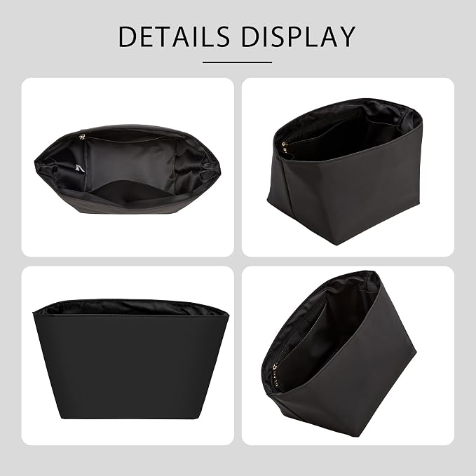 Picotin 18 Bag Insert Premium Nylon, Luxury Smooth Picotin 18 Purse Organizer Insert with Zipper Pockets, Smooth Zipper Inner Liner for Women's Handbags (PC18, Black) - Image 8
