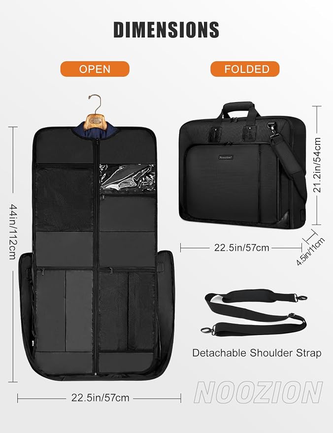 Noozion Garment Bag for Travel, Large Carry On Suit Bag for Business Up to 3 Suits, Wrinkle Free Garment Bag for Hanging Clothes with Shoulder Strap, Laptop Compartment, and Wet-Dry Pocket - Image 5