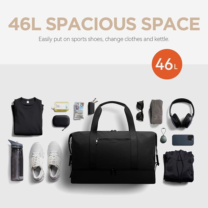 Oeihuivt Weekender Bags for Women - 21 Inch Large Travel Duffel Bag Set with Shoe Compartment, Heavy-Duty nylon Carry On Overnight Tote Black - Image 4