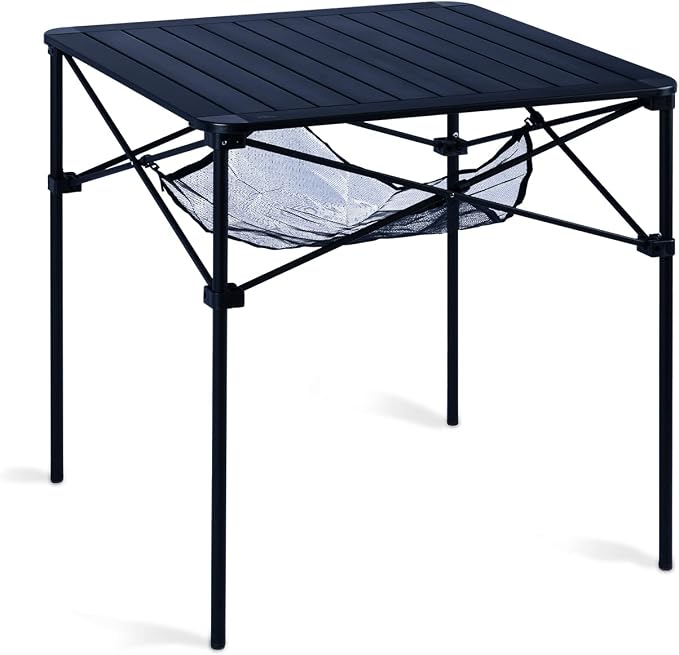 iClimb Lightweight Stable Alu. Folding Square Table Roll Up Top with Carry Bag for Camping Picnic Backyards BBQ Camp Kitchen (Black, L) by iClimb