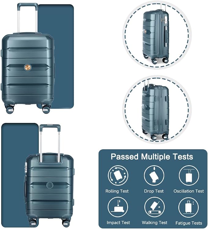 Somago Luggage Sets 3 Piece Spinner Hardside PP Suitcase with TSA Lock 4 Piece Set with 6 Set Packing Cubes for Travel (Ice Blue, 4-Piece Set (14/20/24/28)) - Image 6
