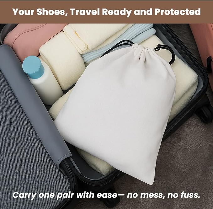 LFH Cotton Rich Shoe Storage Bags with Drawstring, Dustproof Breathable Reusable Organizer, Perfect For Travel, Dorm, Hotel, College, Gym, Easy to Carry, Machine Washable 12"x17" (Pack of 2) - White - Image 2