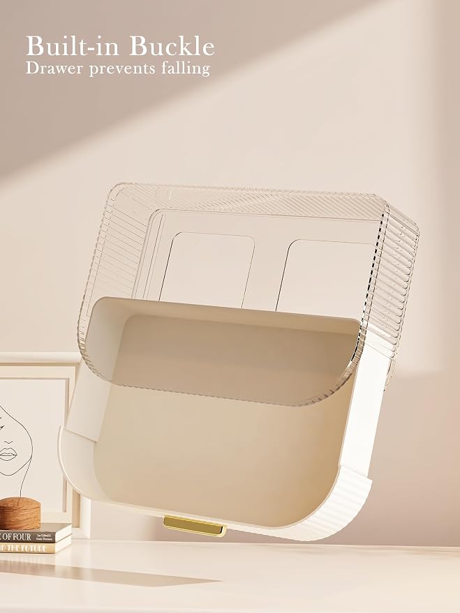 360° Rotating Makeup Organizer with Drawer, Clear Acrylic Cosmetic Storage Display, Stackable Beauty Counter (Clear, Large (Tray + 1 Drawer)) - Image 6