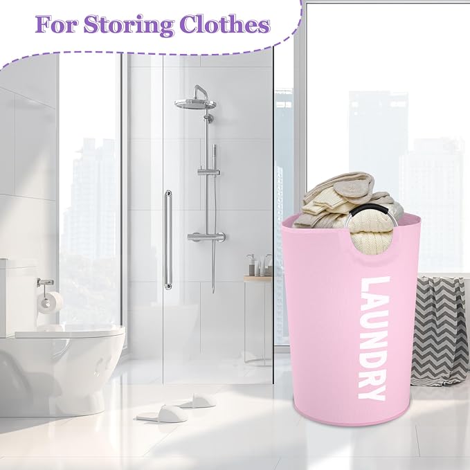 2Pack 125L Extra Large Laundry Baskets, Collapsible Laundry Hamper with Soft Handles, Dirty Clothes Basket in 600D Oxford Fabric, Sturdy Clothes Hampers for Travel, Family, Purple + Pink - Image 4