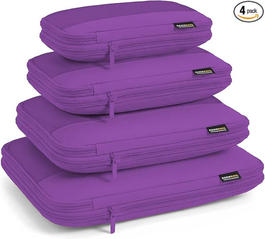 4 Piece Compression Packing Cubes for 3–7 Day Travel, Space Saving Travel Organizers with Breathable Mesh, Double-Zipper Packing Cubes for Carry-On & Suitcases (Purple) by SOARSAIL