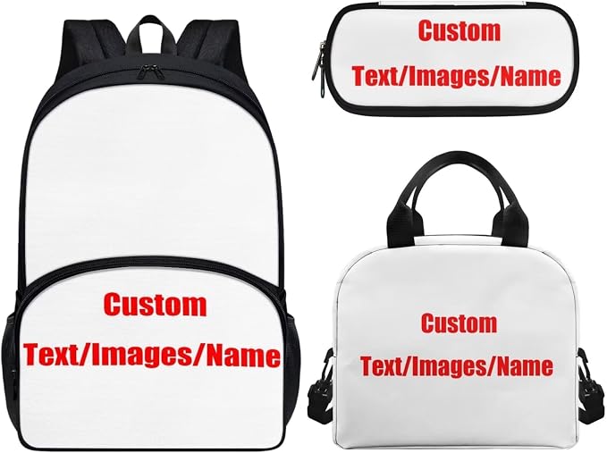 Custom Backpack Bookbag with Lunch Box Pencil Case Set 3 Pieces Set Personalized Design Backpack Daypack Satchel Add Your Image Text by Wideasale