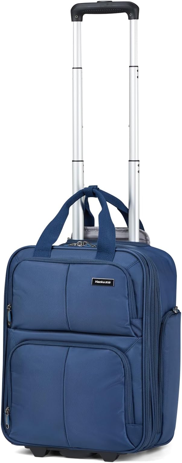 Hanke Expandable Underseat Carry on Luggage for Airplanes,Small Rolling Softside Suitcase Travel Luggage Personal Item Bag,Lightweight luggage bags for travel,Blue,16-Inch by Hanke